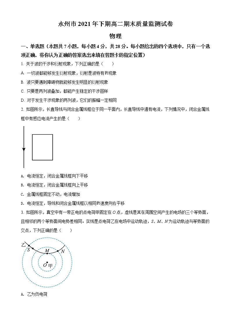 湖南省永州市2021-2022学年高二上学期期末质量监测物理试题无答案第1页