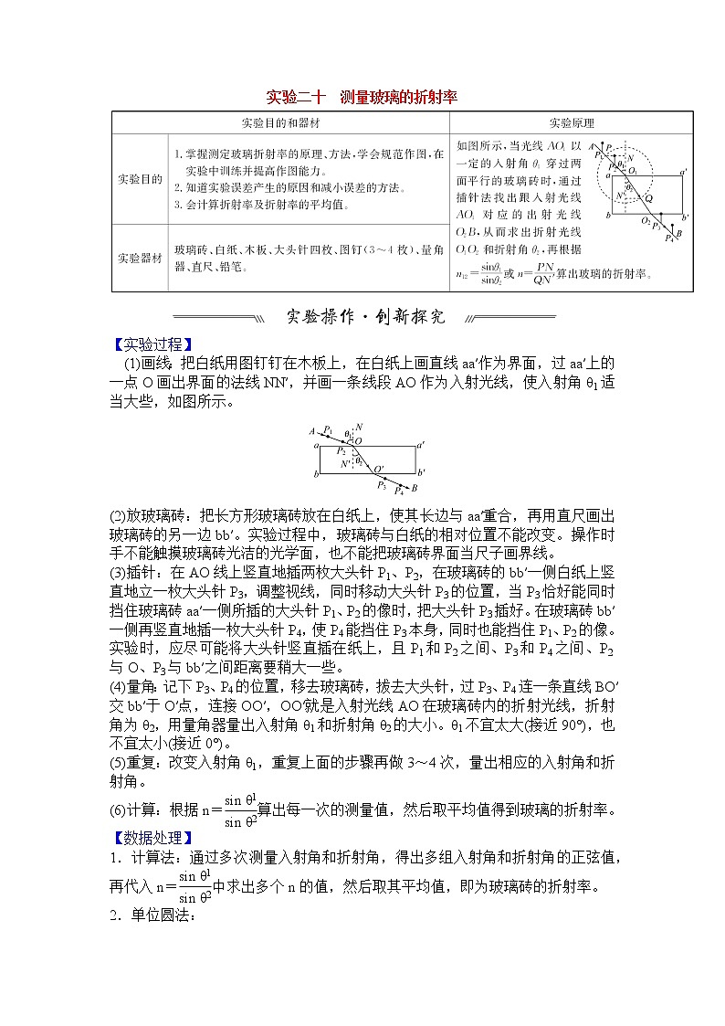 最新高考物理一轮突破实验二十 测量玻璃的折射率第1页