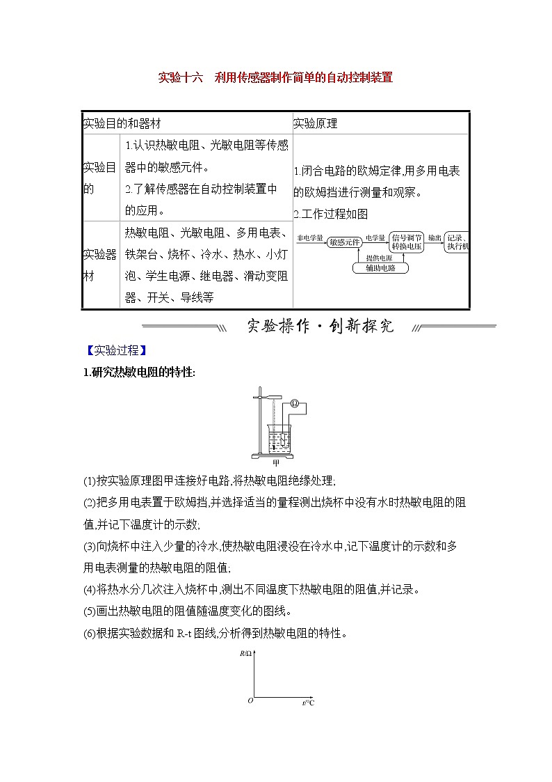 最新高考物理一轮突破实验十六 利用传感器制作简单的自动控制装置01