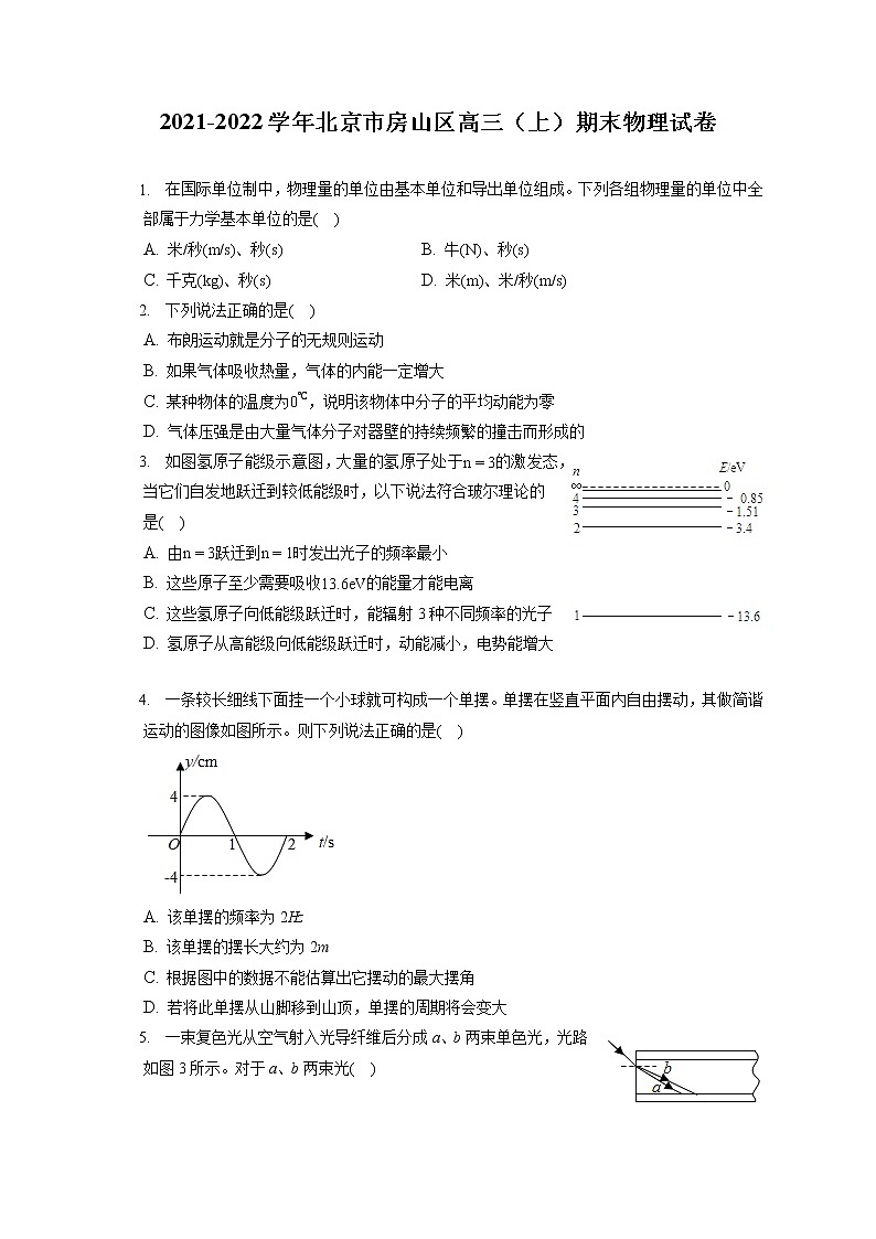 2021-2022学年北京市房山区高三(上)期末物理试卷(含答案解析)第1页