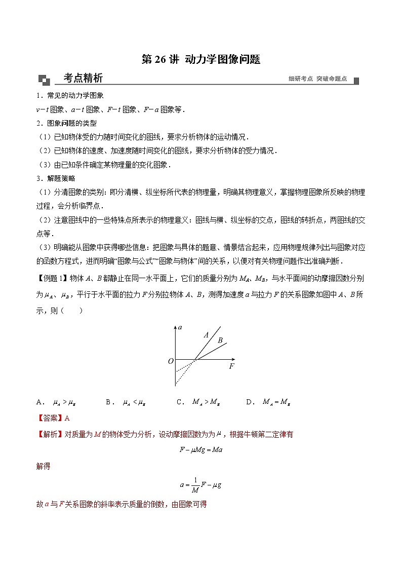 【期末专题复习】人教版(2019)物理必修1-高一上学期期末专题点拨与训练:第26讲 动力学图像问题(解析版)第1页