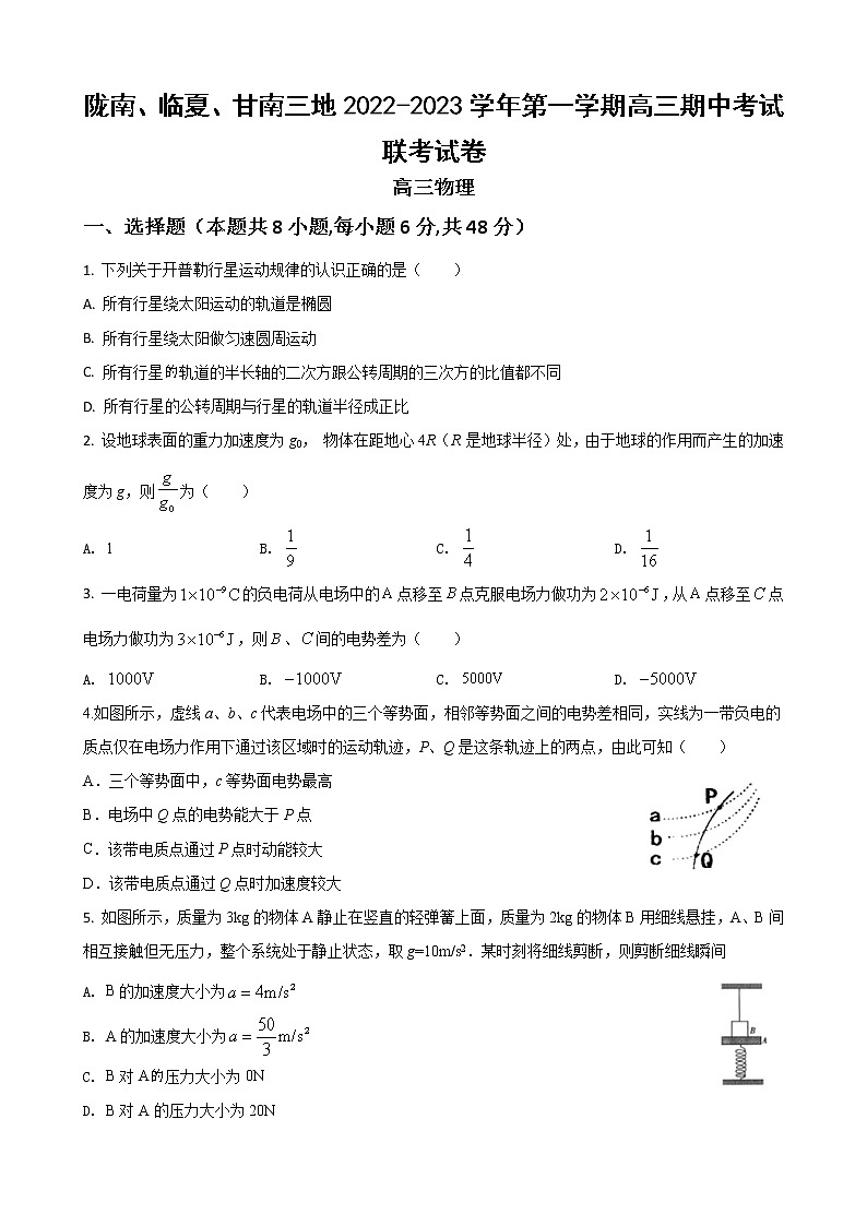 2022-2023学年甘肃省陇南市等三地高三上学期期中联考物理试题 word版第1页