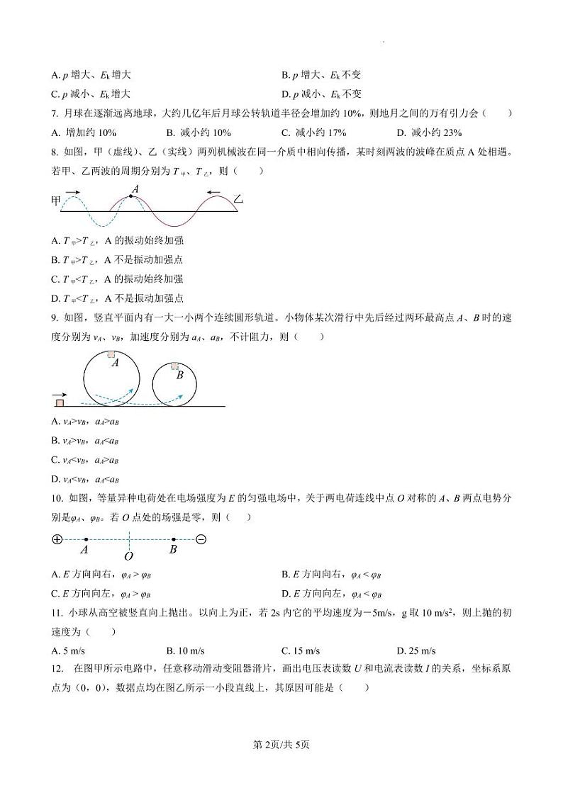 2023届上海市金山区高三上学期第一次质量调研(一模)物理试题(原卷版)第2页