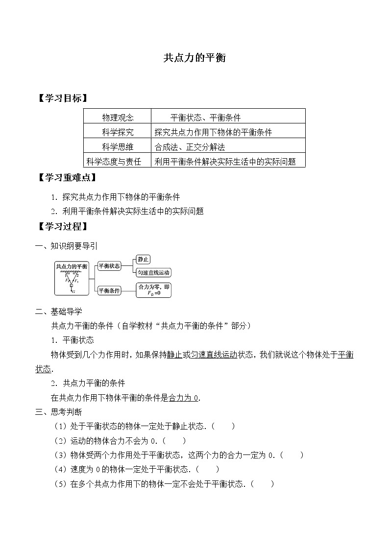 新课标高中物理:(学案)共点力的平衡第1页