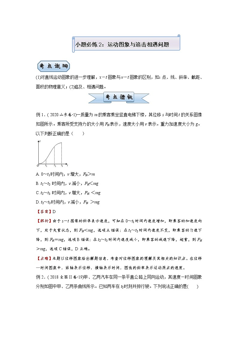 高中物理高考 2021届小题必练2 运动图象与追击相遇问题 学生版第1页