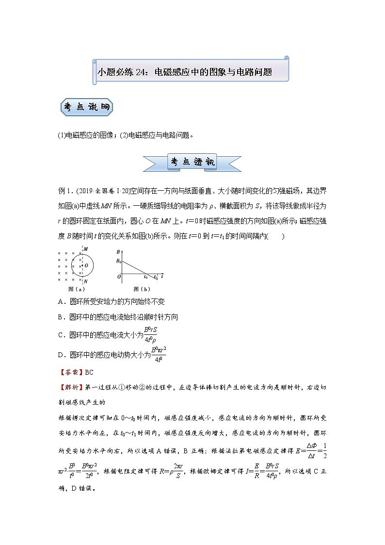 高中物理高考 2021届小题必练24 电磁感应中的图象与电路问题 学生版第1页
