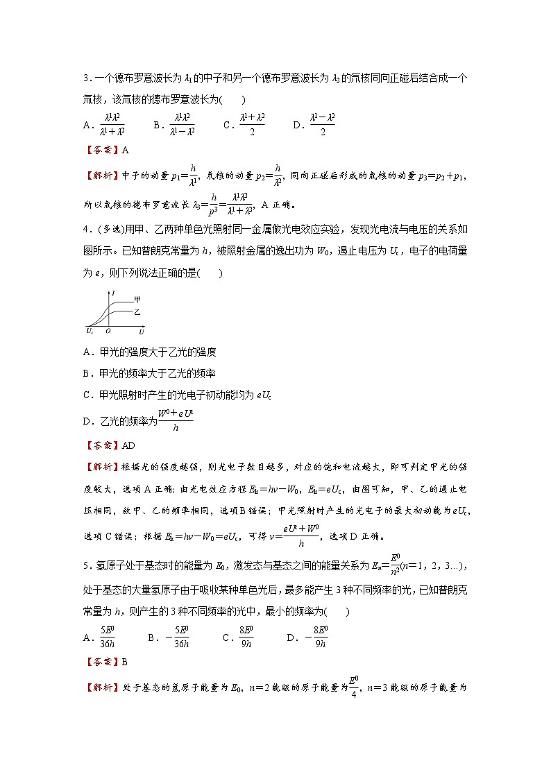 高中物理高考 2021届小题必练28 光电效应 原子结构与原子核 教师版第3页