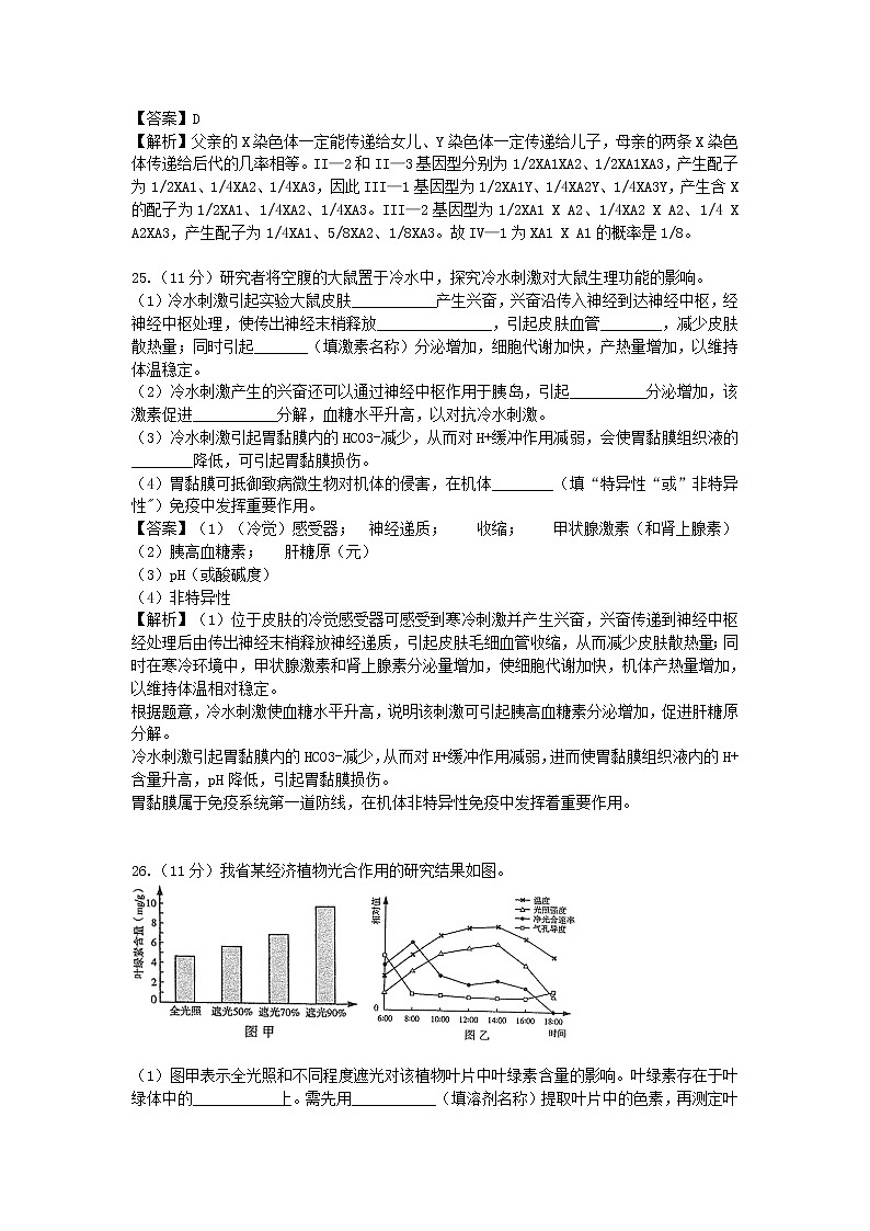 高中物理高考 2014年普通高等学校招生全国统一考试理综生物试题(山东卷,解析版)03