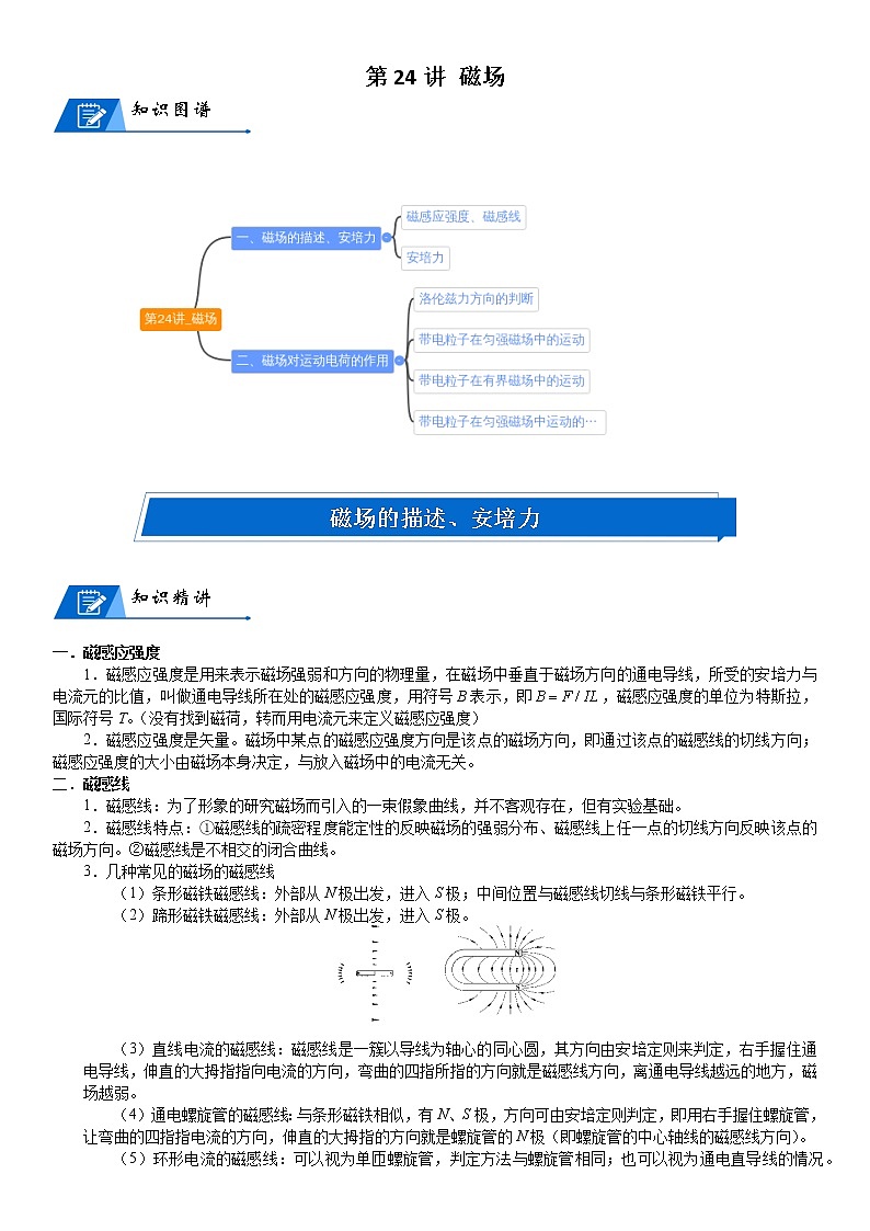 高中物理高考 2023届高考物理一轮复习 第24讲 磁场 试卷01