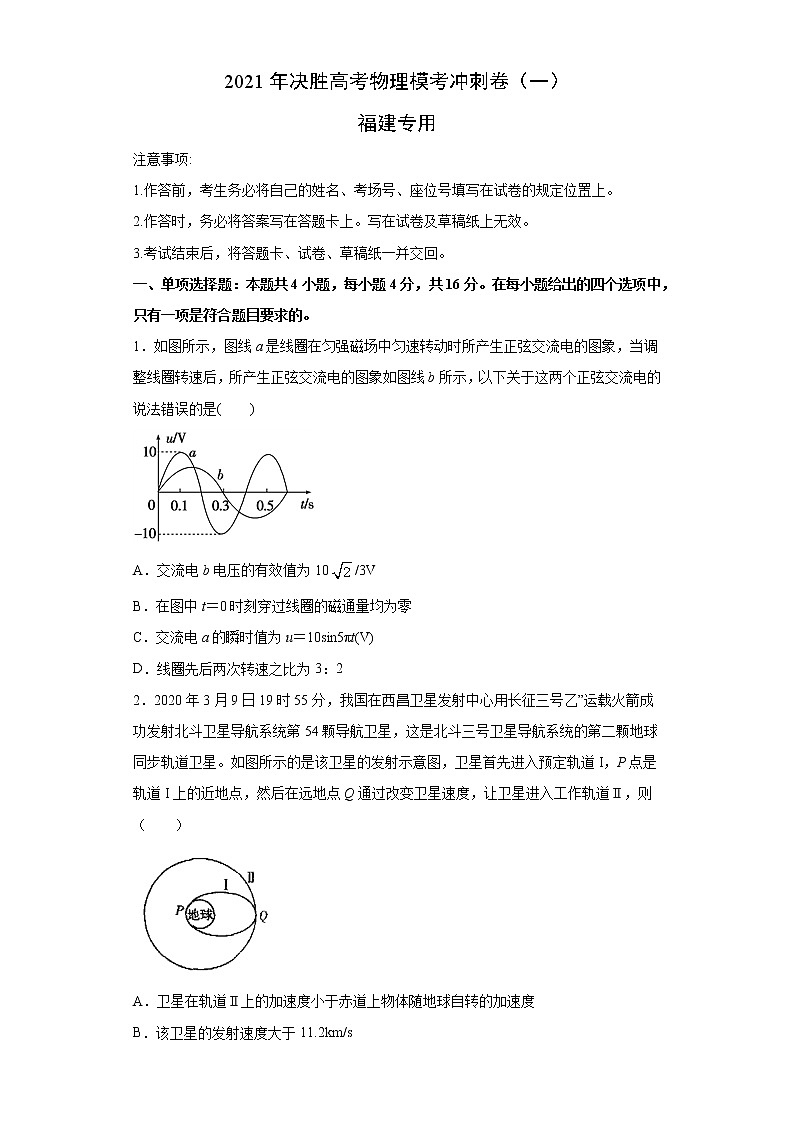高中物理高考 卷1-2021年决胜高考物理模考冲刺卷(新高考福建专用)(原卷版)第1页