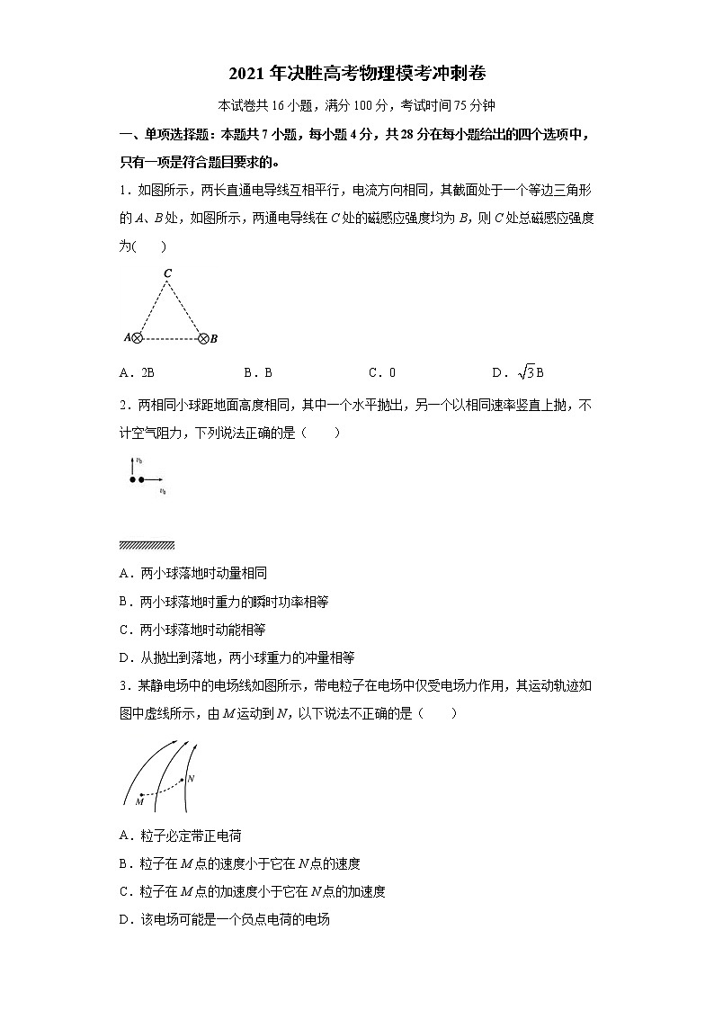 高中物理高考 卷4-2021年决胜高考物理模考冲刺卷(新高考广东专用)(原卷版)第1页