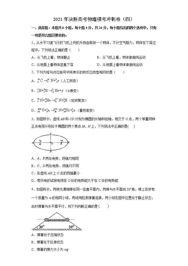 高中物理高考 卷4-2021年决胜高考物理模考冲刺卷(新高考湖南专用)(原卷版)第1页