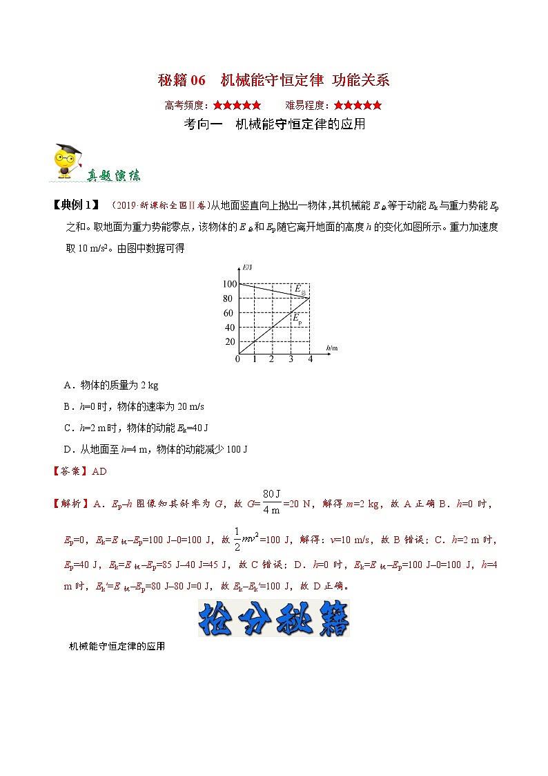 高中物理高考 秘籍06 机械能守恒定律 功能关系-备战2020年高考物理之抢分秘籍(原卷版)第1页
