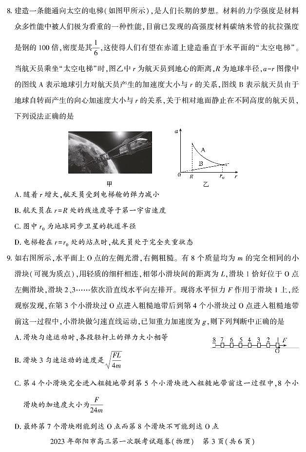 2023年湖南省邵陽市高三第一次聯(lián)考物理試題卷第3頁