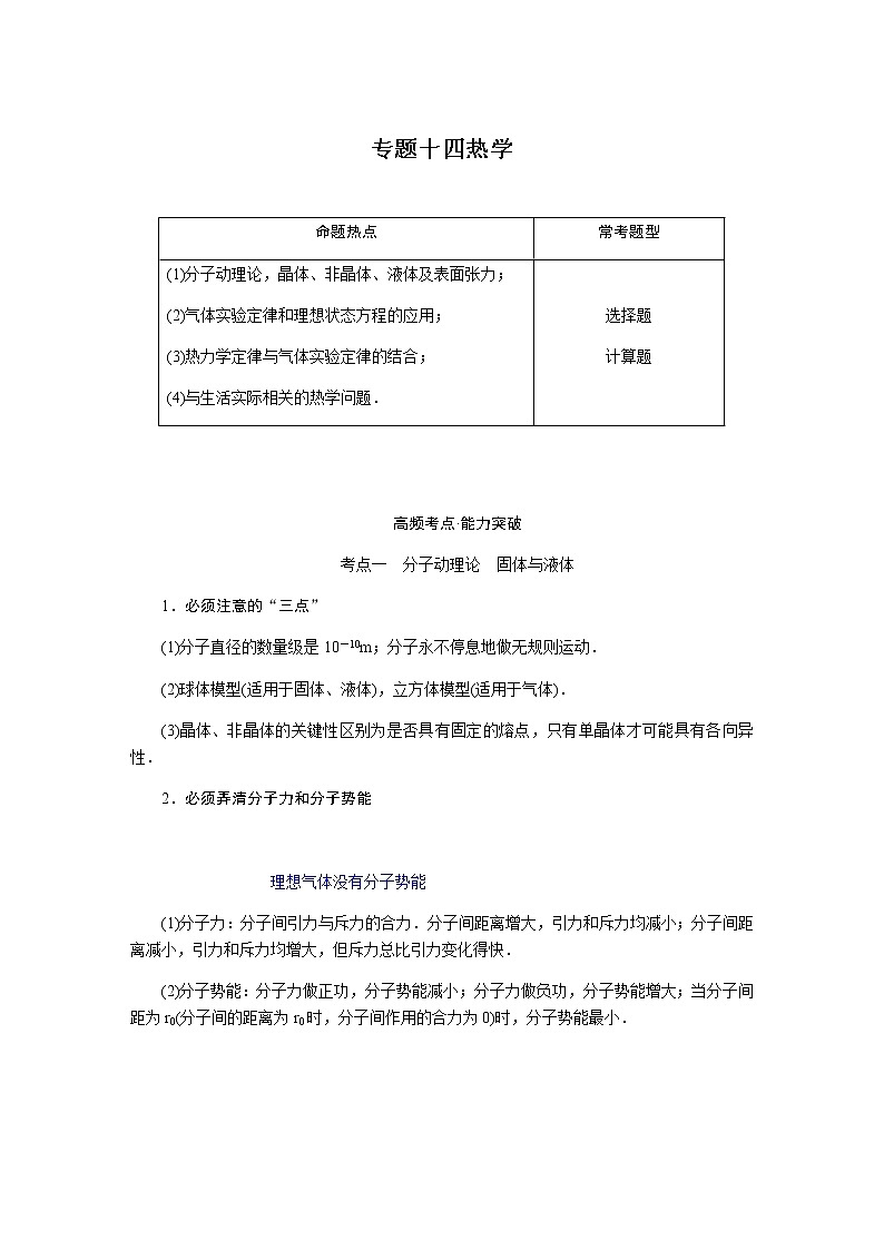 2023届高考物理二轮复习专题十四热学学案第1页