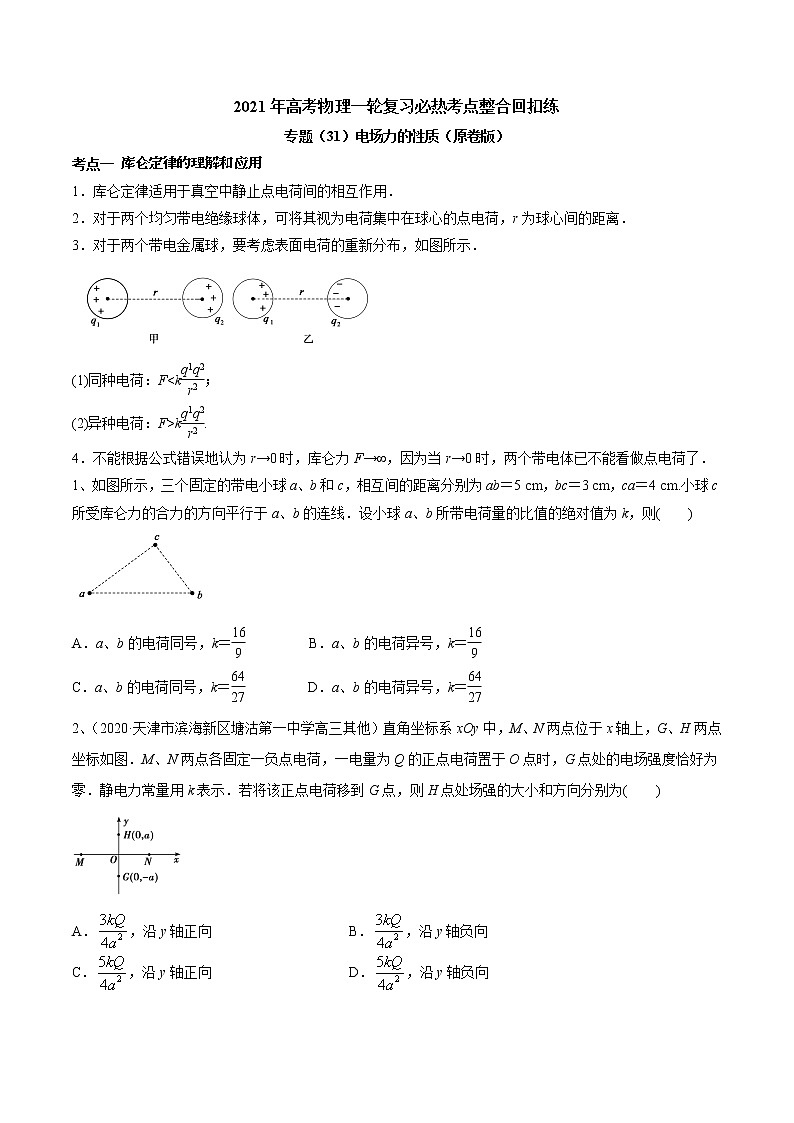 高中物理高考 专题(31)电场力的性质(原卷版)01