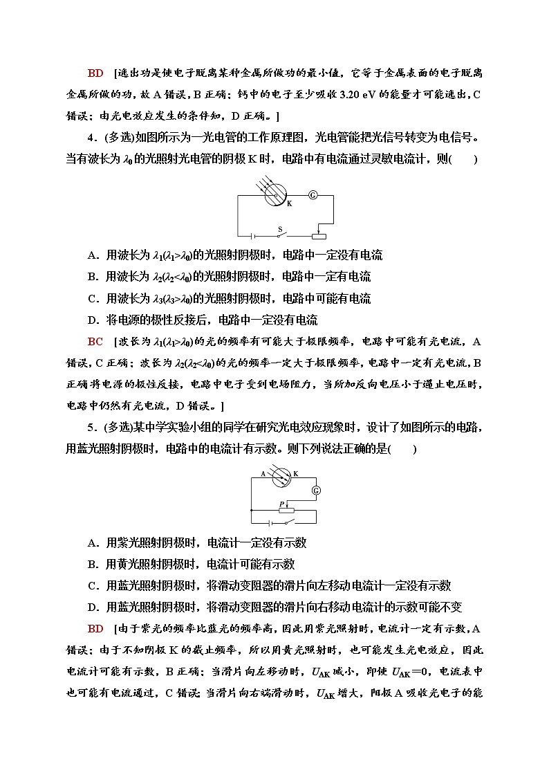 人教版高中物理选择性必修三 课时分层作业12 普朗克黑体辐射理论 光电效应)同步检测第2页