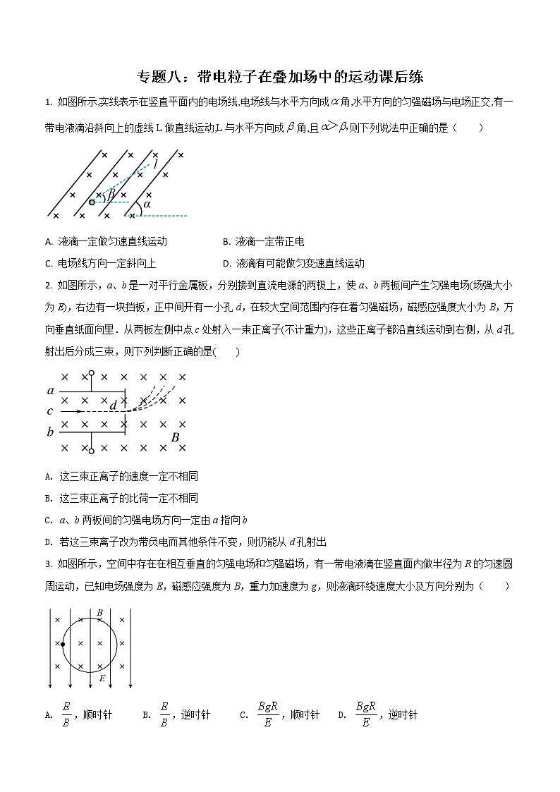 专题八:带电粒子在叠加场中的运动课后练第1页