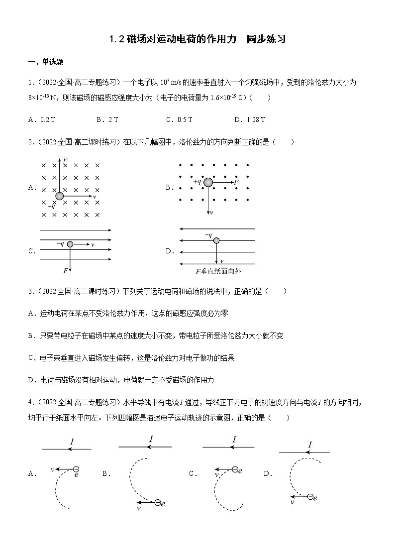 1.2磁场对运动电荷的作用力(练习)-高中物理课件(人教版2019选择性必修第二册)01