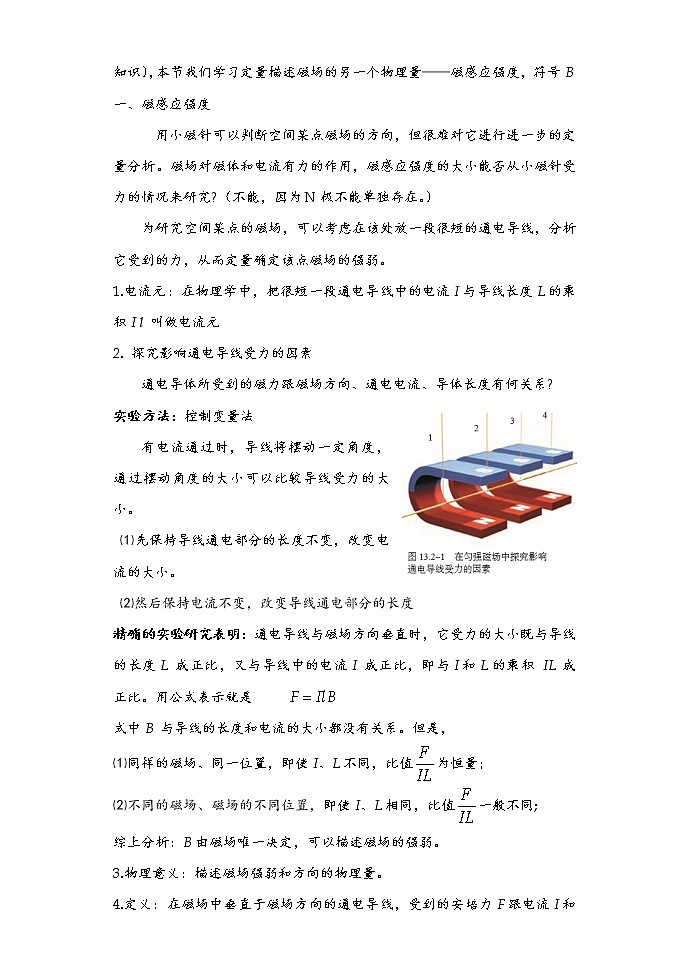 人教版(2019)物理 必修第三册 13.2 磁感应强度 磁通量 教案第2页