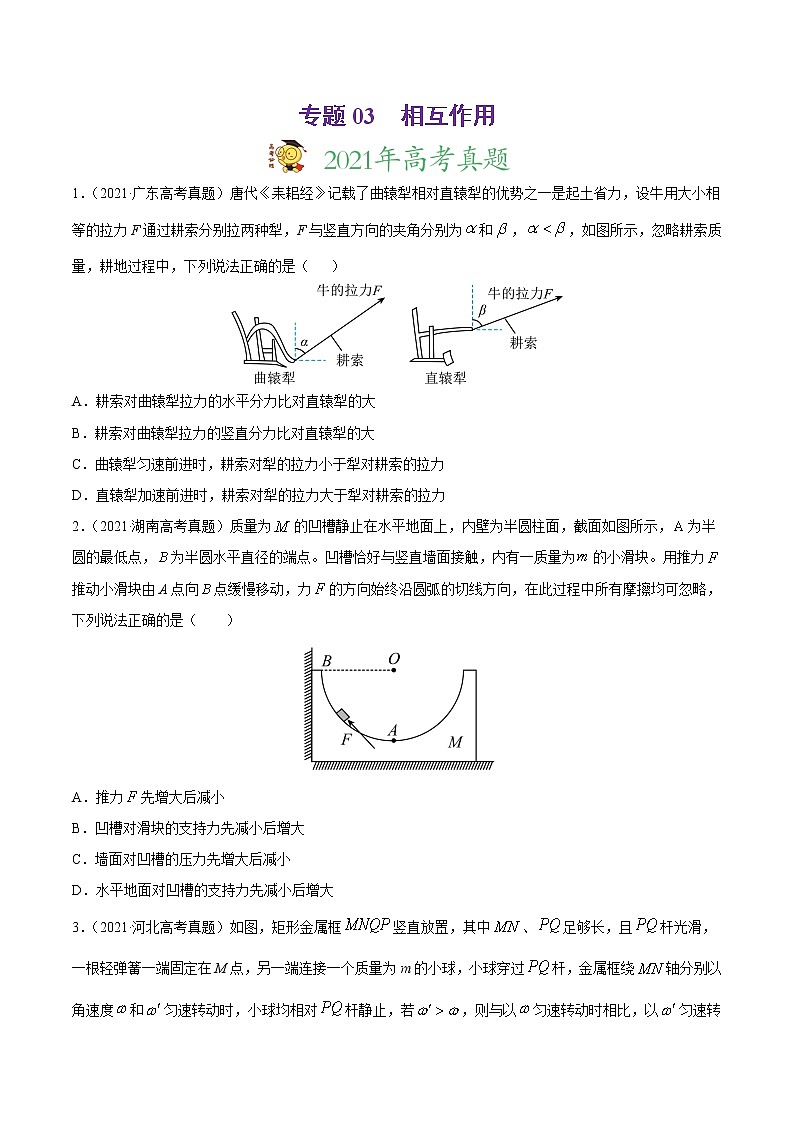 高中物理高考 专题03 相互作用-2021年高考真题和模拟题物理分项汇编(原卷版)第1页