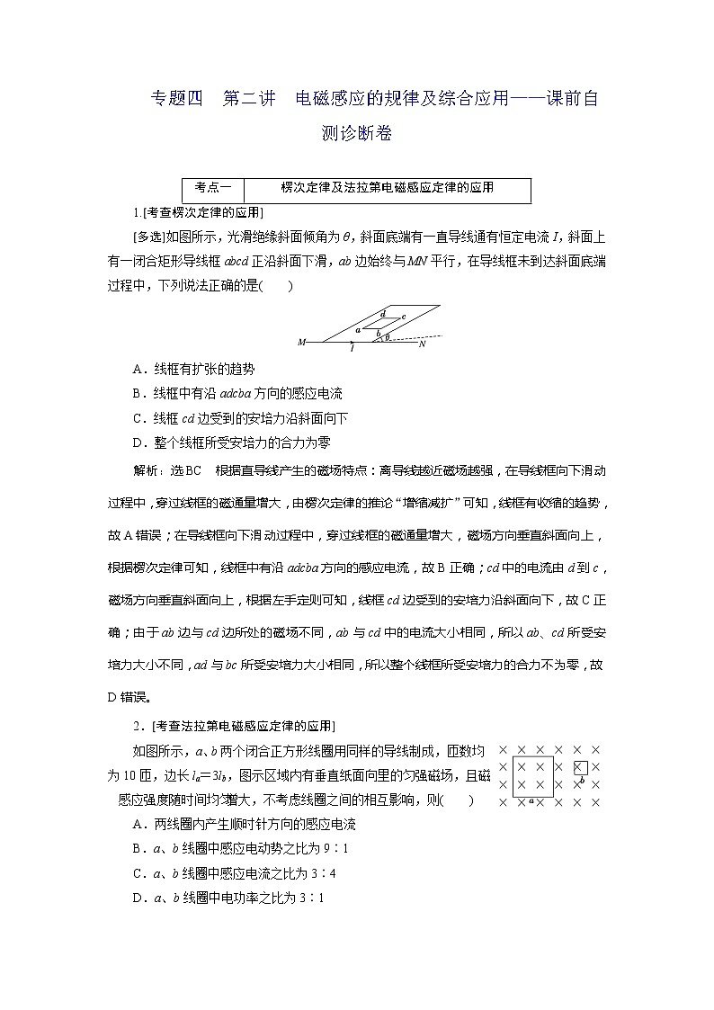 高中物理高考 专题四 第二讲 电磁感应的规律及综合应用——课前自测诊断卷第1页