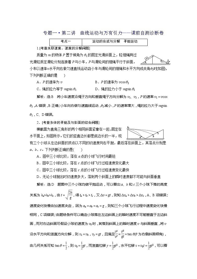 高中物理高考 专题一 第二讲 曲线运动与万有引力——课前自测诊断卷01
