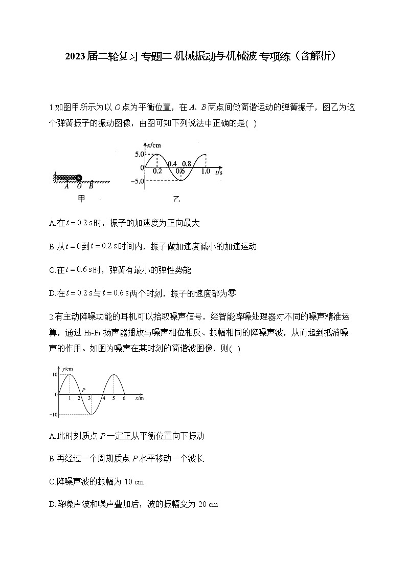 2023届高考物理二轮复习专题二机械振动与机械波专项练含解析第1页