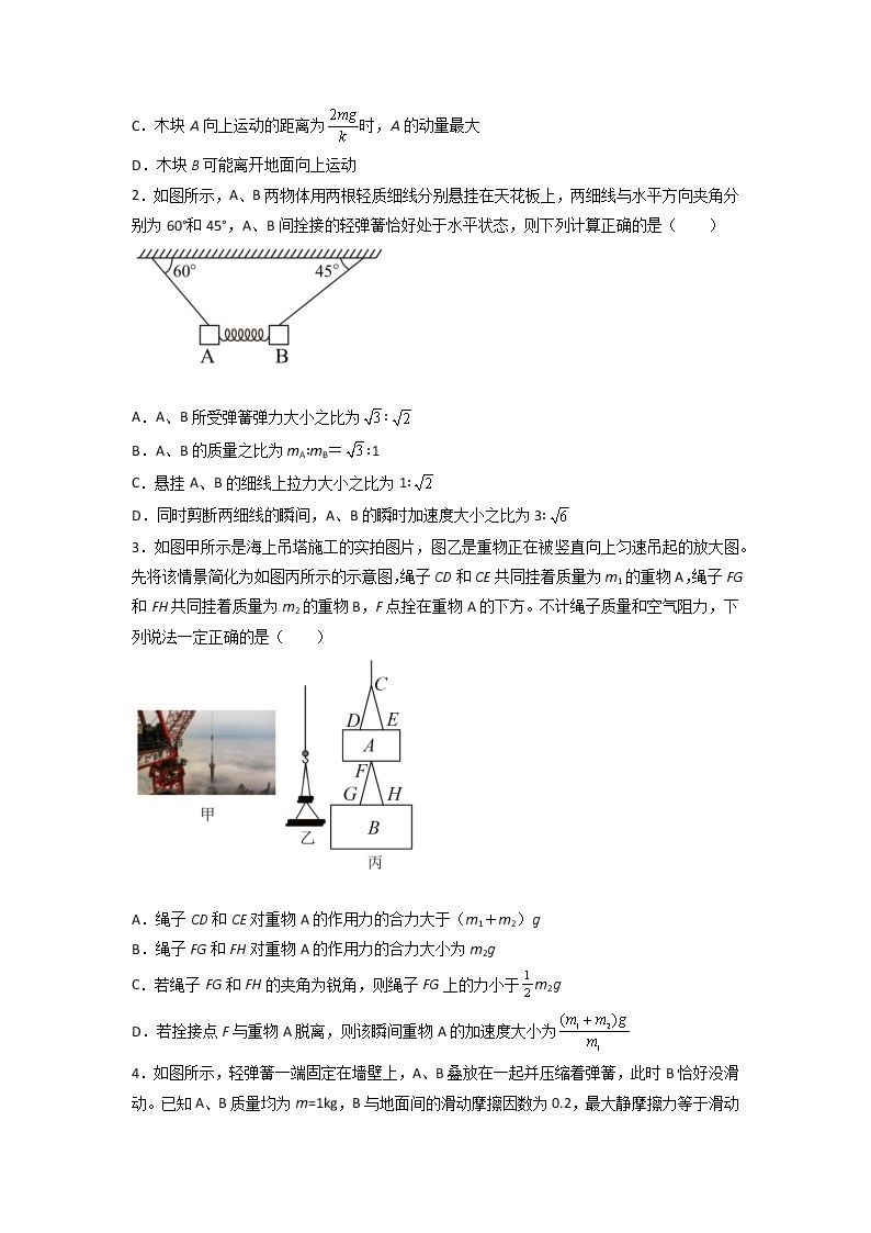 2023年高一物理上学期寒假重难点复习（人教版2019必修第一册）专题四 牛顿第二定律求瞬时突变02