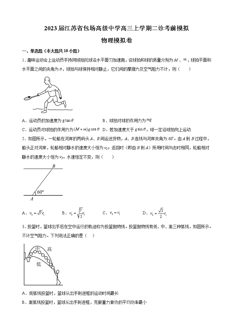 2023届江苏省包场高级中学高三上学期二诊考前模拟物理试题第1页