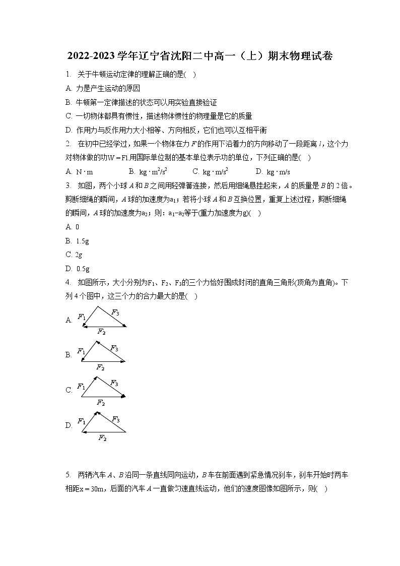 2022-2023学年辽宁省沈阳二中高一（上）期末物理试卷（含答案解析）01