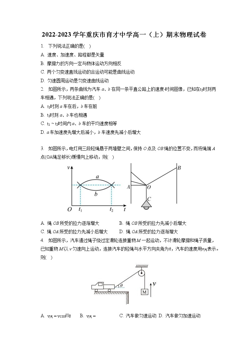 2022-2023学年重庆市育才中学高一（上）期末物理试卷（含答案解析）01