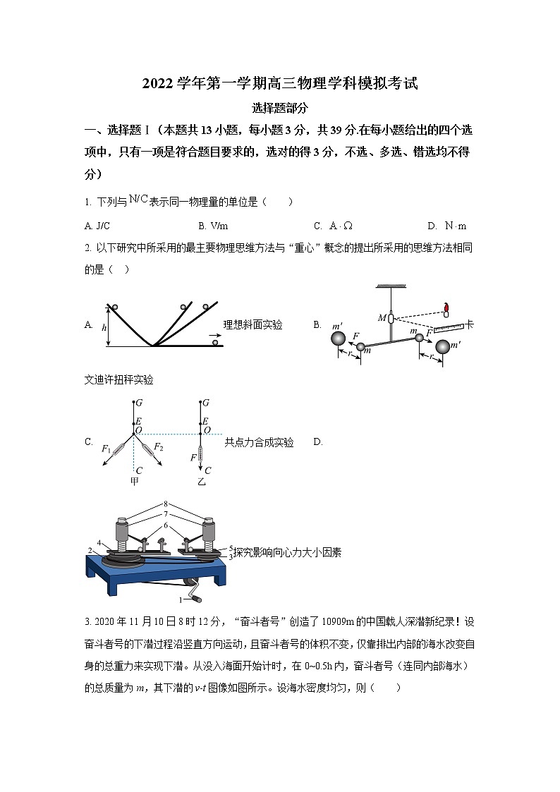 2022-2023学年浙江省杭州市学军中学高三上学期12月模拟考试 物理 (解析版)01