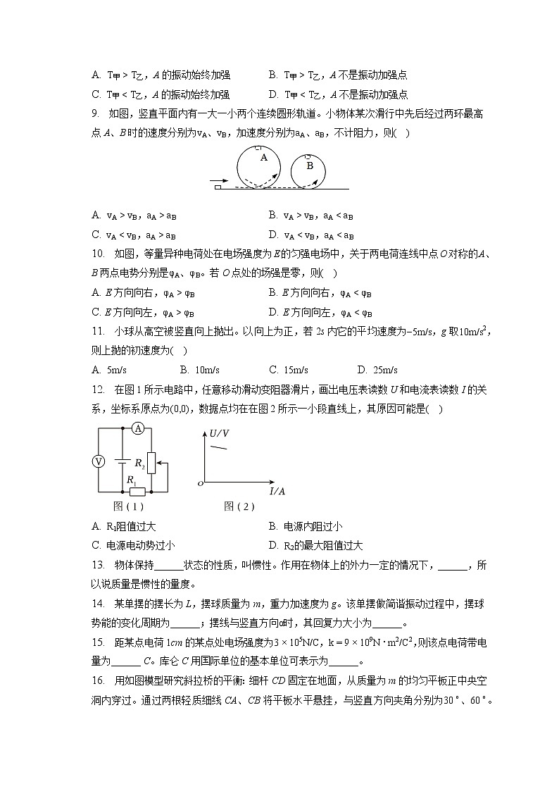 2022-2023学年上海市金山区高三(上)期末物理一模试卷(含答案解析)02