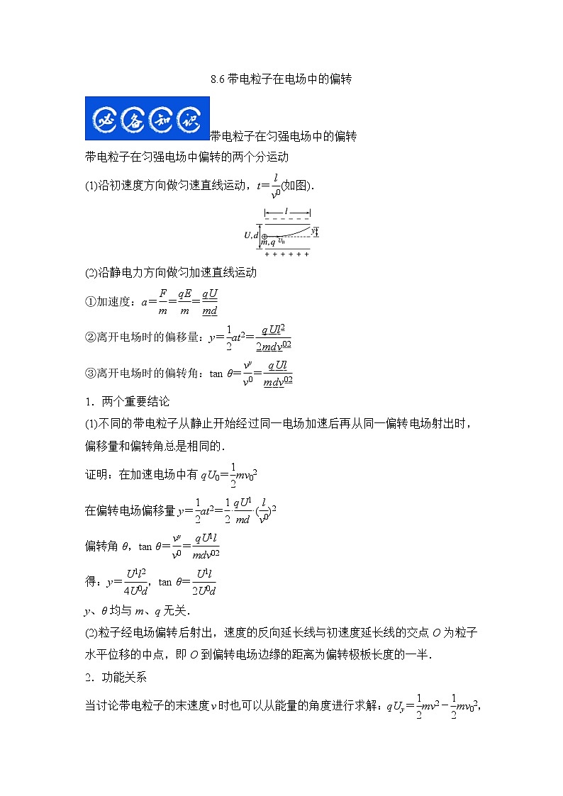 8.6带电粒子在电场中的偏转(解析版)-2023年高考物理一轮复习提升核心素养第1页