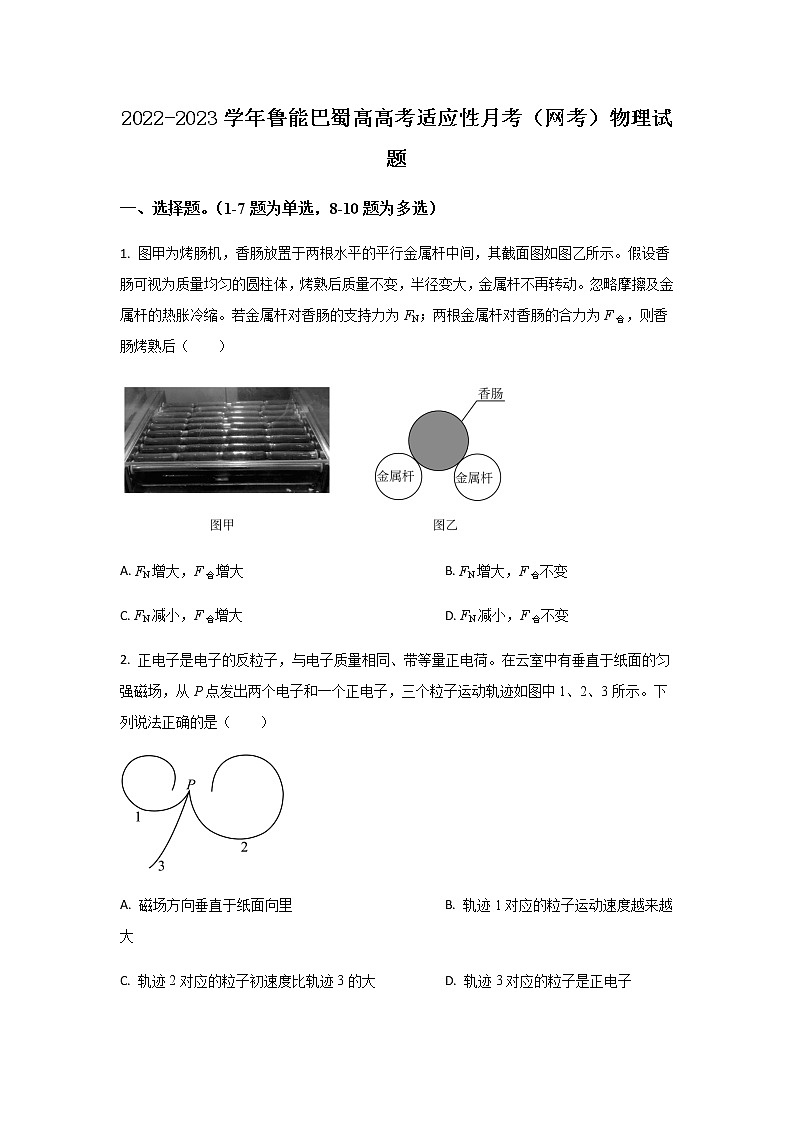 重庆市巴蜀中学2022-2023学年高三上学期高考适应性月考(网考)物理试题(原卷版)第1页