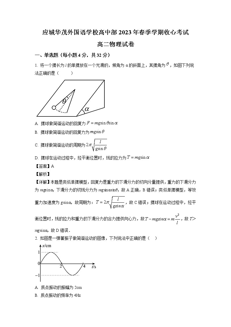 湖北省孝感市应城华茂外国语学校2022-2023学年高二下学期收心考试物理试题(解析版)第1页