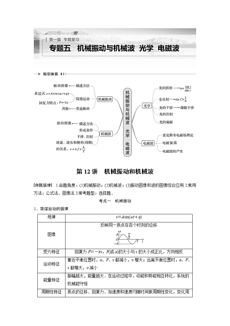 2023年高考物理二轮复习讲义(新高考版)专题5 第12讲 机械振动和机械波01