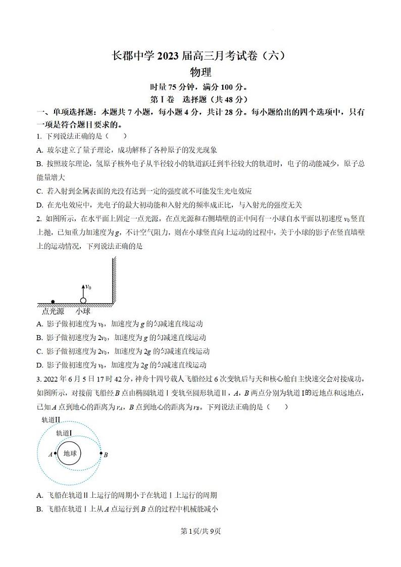 湖南省长沙市长郡中学2022-2023学年高三上学期月考(六)物理试题01