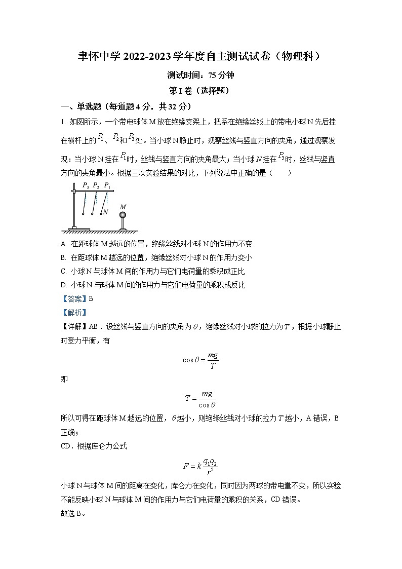 2022-2023学年广东省汕头市聿怀中学高二上学期期末线上考试 物理 解析版第1页