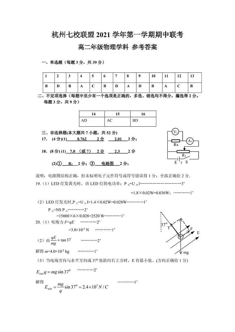 2021-2022学年浙江省杭州八校联盟高二上学期期中联考物理试题 pdf版01