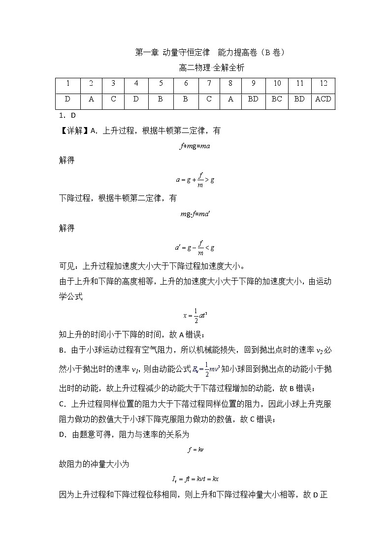 第一章 动量守恒定律 能力提高卷(B卷)-高二物理分层训练AB卷(人教版选择性必修第一册)01