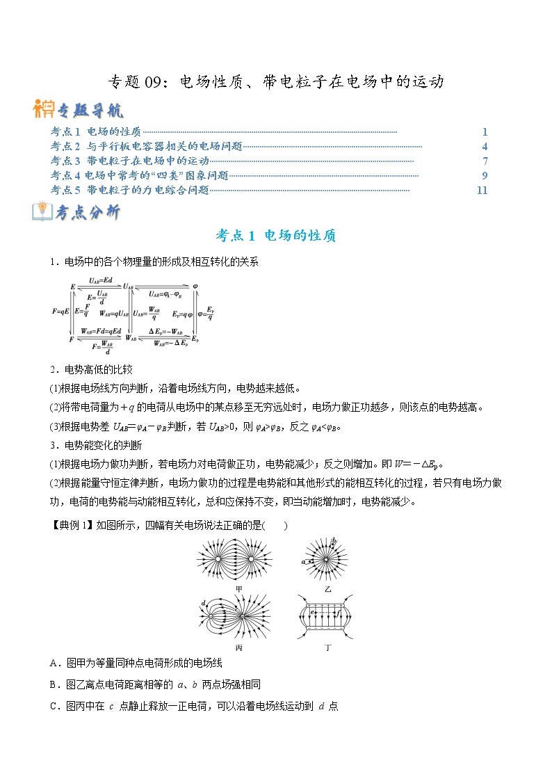 【高考二轮题型复习】2023年高考物理题型精讲精练学案（全国通用）——专题09 电场性质、带电粒子在电场中的运动（原卷版+解析版）01