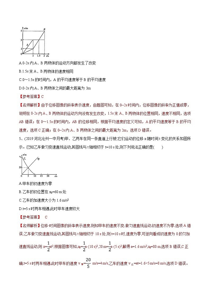 高考物理模拟题练习 专题1.2 位移图像(基础篇)(解析版)第3页