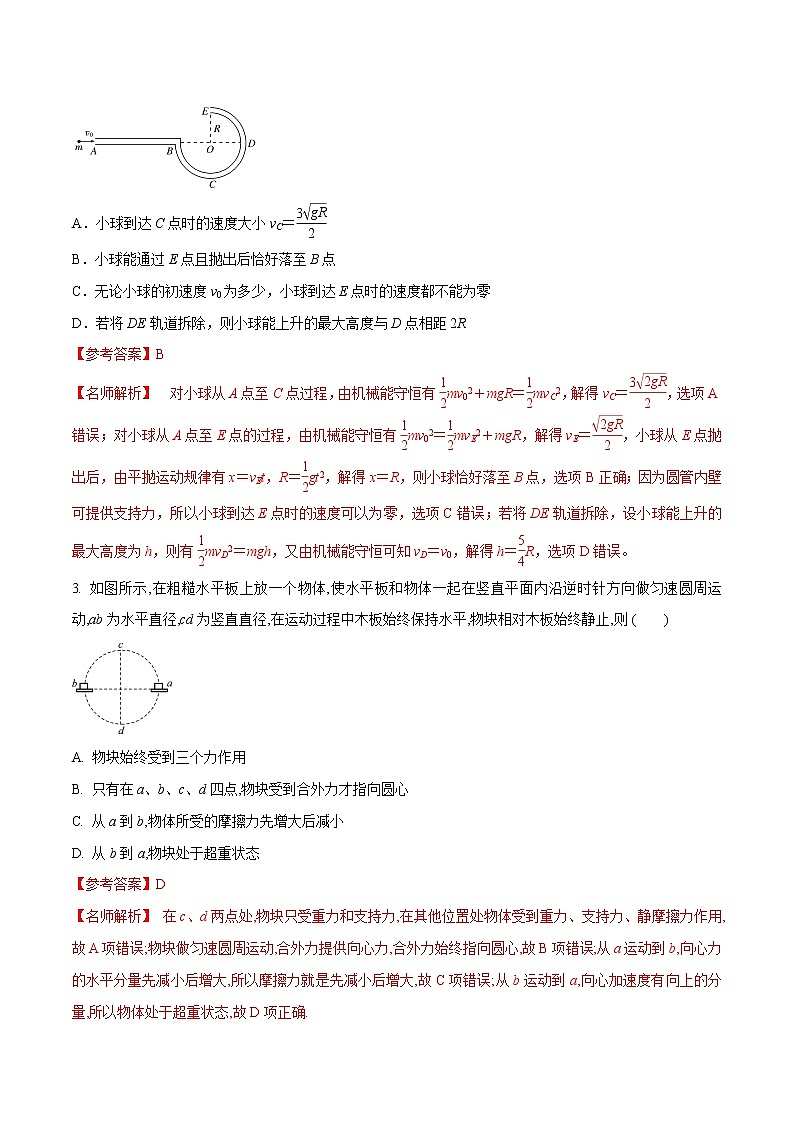 高考物理模拟题练习 专题4.14 竖直面内或斜面内的圆周运动的绳模型(提高篇)(解析版)第2页