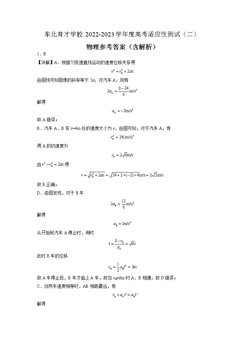 2023辽宁省东北育才学校高三高考适应性测试(二)物理试题含答案01