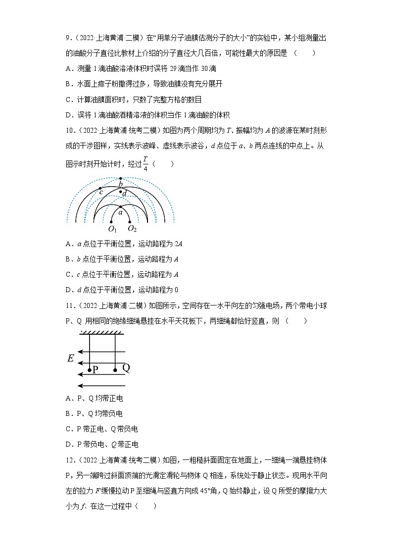 上海市黄埔区2020届-2022届高考物理三年模拟(二模)试题汇编-选择题第3页