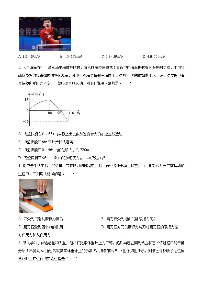 江西省抚州市2022-2023学年高一上学期学生学业质量监测物理试题02