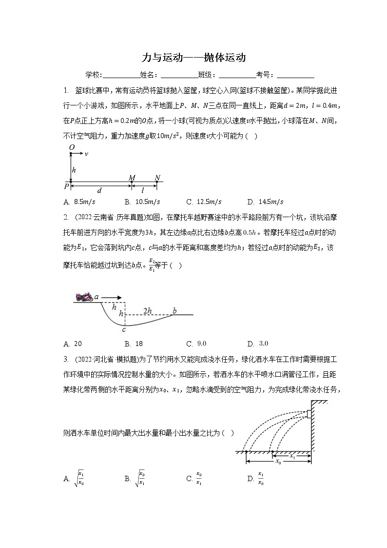 2023届二轮复习 力与运动-抛体运动 作业第1页