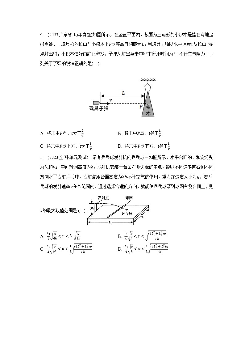 2023届二轮复习 力与运动-抛体运动 作业第2页